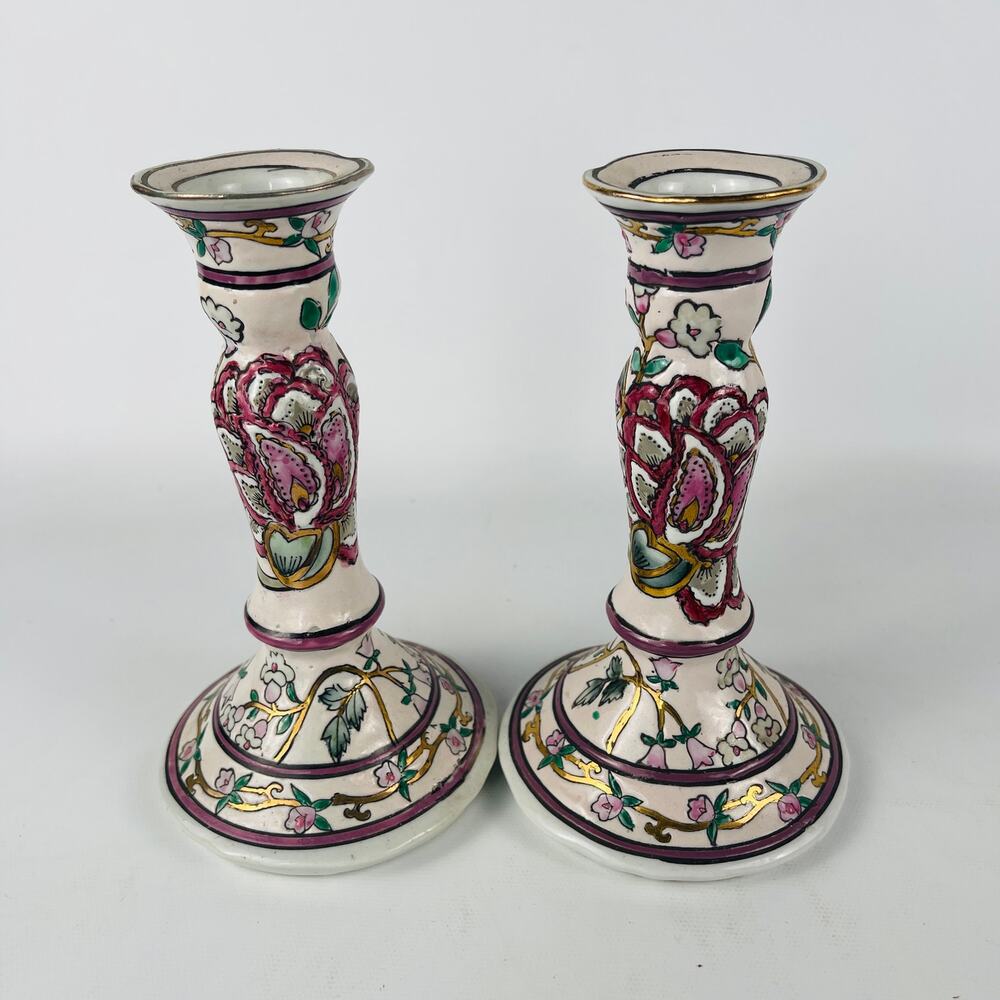 Vintage JC Penny Exclusive Candlesticks Hand Painted Classic Traditions 6 1/2”